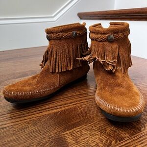 MINNETONKA Moccasins Suede Leather‎ Fringe Southwest Western Cowboy Cowgirl 7